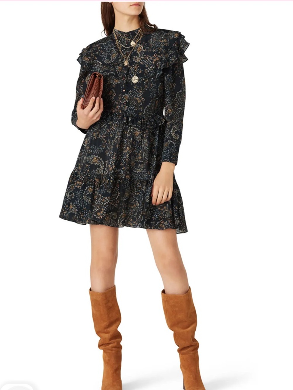NICHOLAS Elsie Paisley Long Sleeve Ruffle Floral Mini Dress Size Sz 10 Womens
